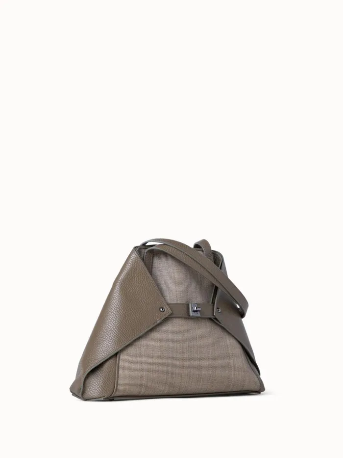 Small Ai Shoulder Bag In Leather And Horsehair Dusty Olive Women Akris Shoulder Bags