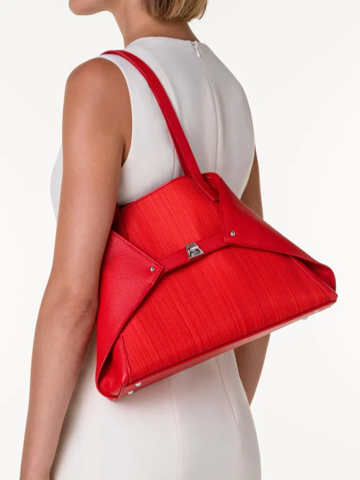 Small Ai Shoulder Bag In Leather And Horsehair Scarlet Women Akris Tote Bags