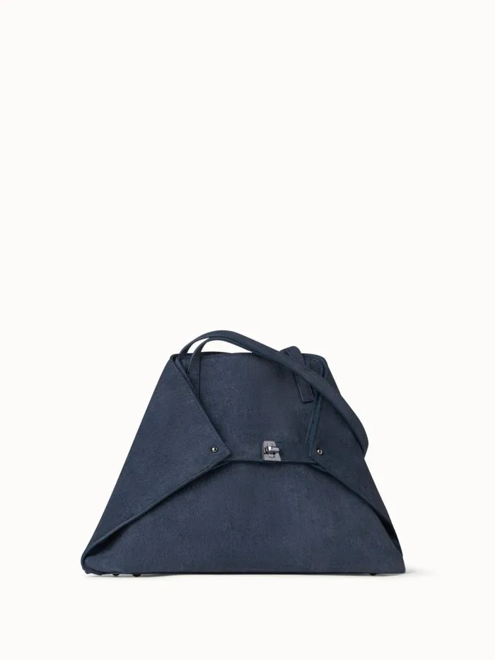 Small Ai Shoulder Bag In Suede Leather With Denim Look Indigo Women Akris Tote Bags