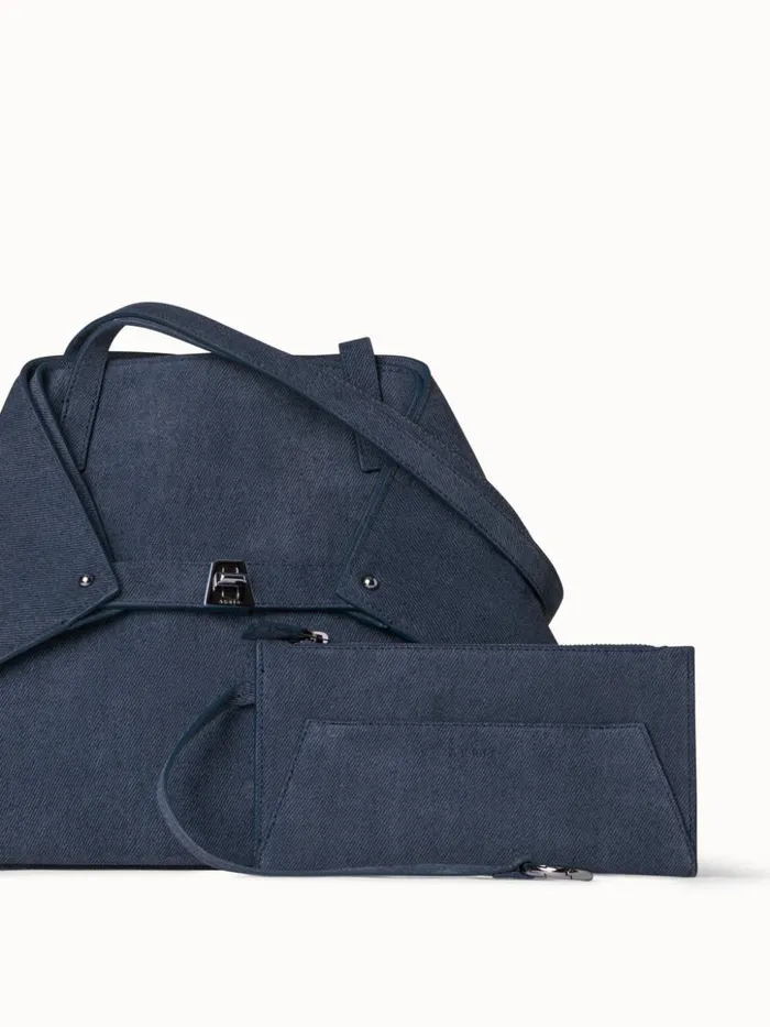 Small Ai Shoulder Bag In Suede Leather With Denim Look Indigo Women Akris Tote Bags