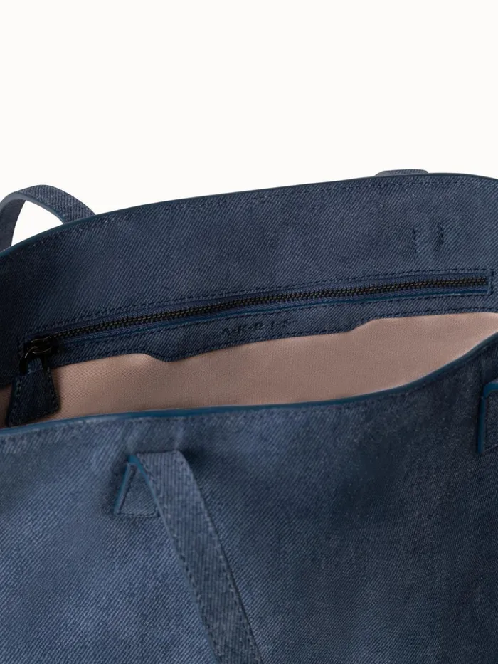 Small Ai Shoulder Bag In Suede Leather With Denim Look Indigo Women Akris Tote Bags