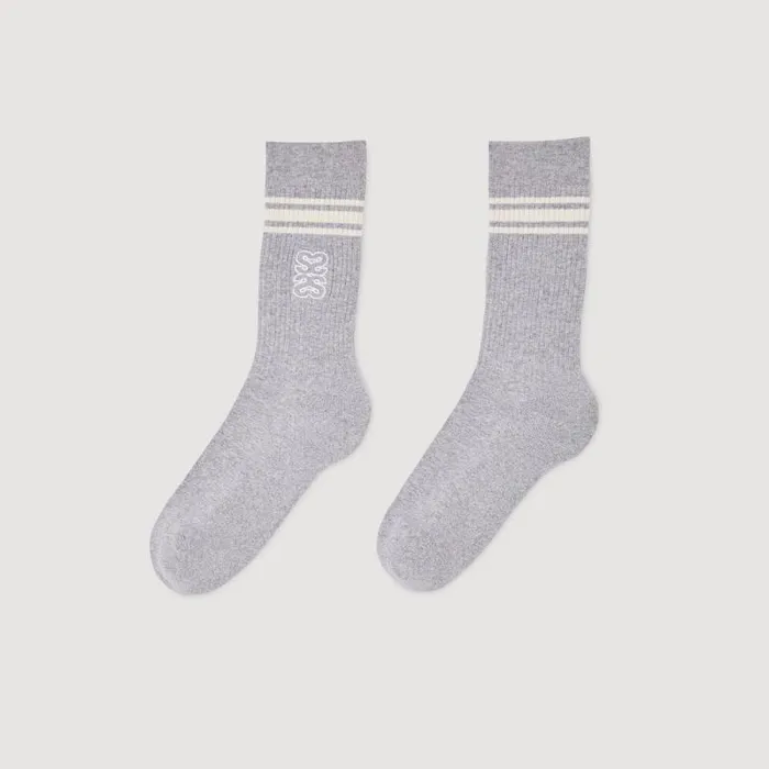 Socks Women SANDRO Embroidered Socks Grey