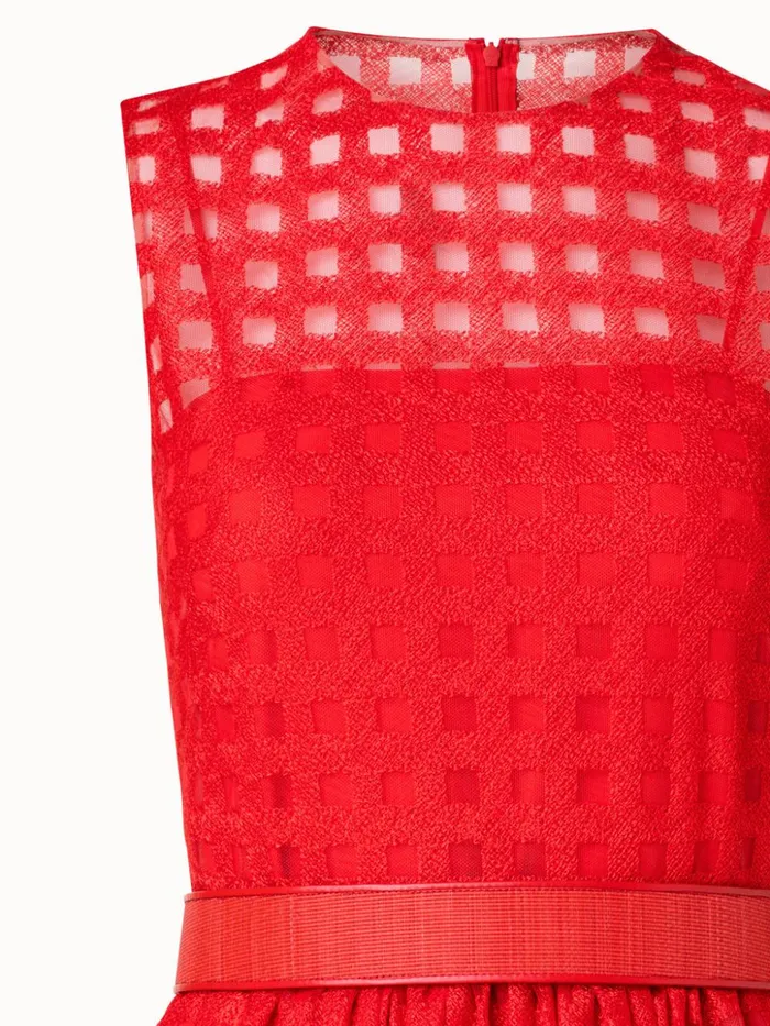 Square Embroidery On Tulle Gown Red Women Akris Dresses