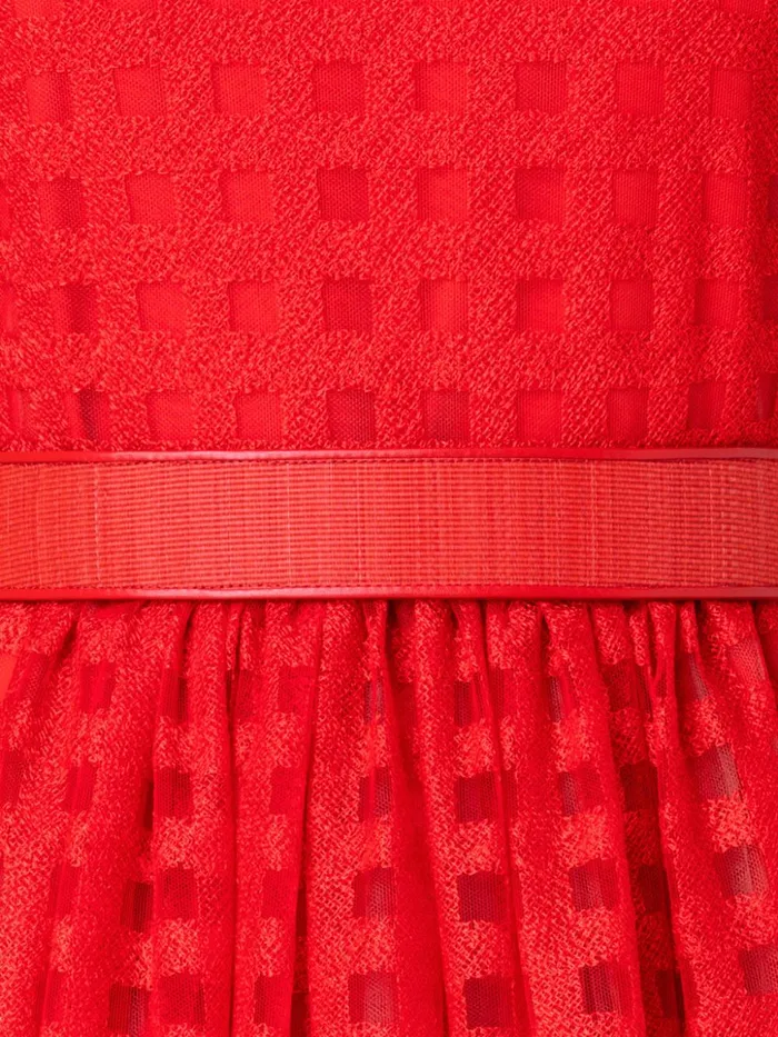 Square Embroidery On Tulle Gown Red Women Akris Dresses