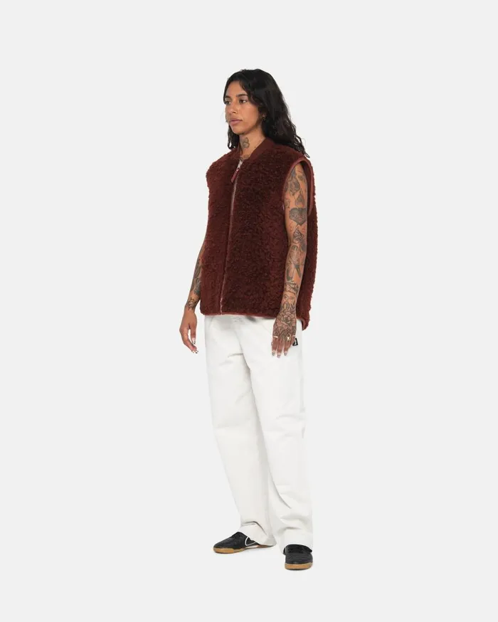 Stussy Outerwear REVERSIBLE SHEARLING WORKGEAR VEST Burgundy 8211 MenWomen Stussy Outerwear REVERSIBLE SHEARLING WORKGEAR VEST Burgundy 8211 MenWomen