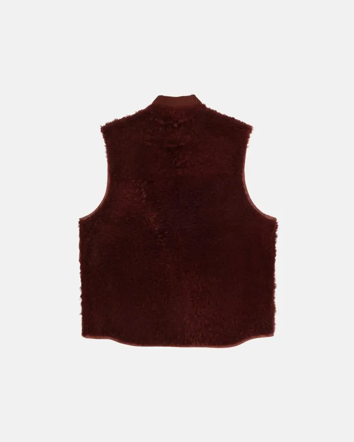 Stussy Outerwear REVERSIBLE SHEARLING WORKGEAR VEST Burgundy 8211 MenWomen Stussy Outerwear REVERSIBLE SHEARLING WORKGEAR VEST Burgundy 8211 MenWomen