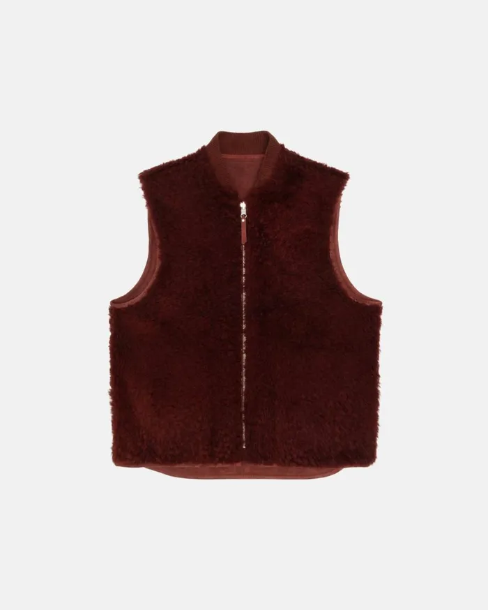 Stussy Outerwear REVERSIBLE SHEARLING WORKGEAR VEST Burgundy 8211 MenWomen Stussy Outerwear REVERSIBLE SHEARLING WORKGEAR VEST Burgundy 8211 MenWomen