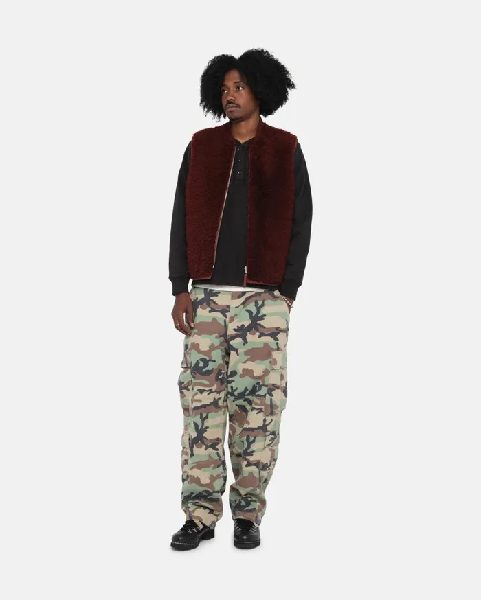 Stussy Outerwear REVERSIBLE SHEARLING WORKGEAR VEST Burgundy 8211 MenWomen Stussy Outerwear REVERSIBLE SHEARLING WORKGEAR VEST Burgundy 8211 MenWomen
