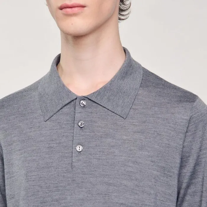 Sweaters and Cardigans Men SANDRO Fine Knit Polo Shirt Mocked Grey