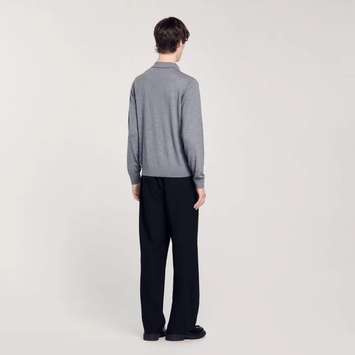 Sweaters and Cardigans Men SANDRO Fine Knit Polo Shirt Mocked Grey