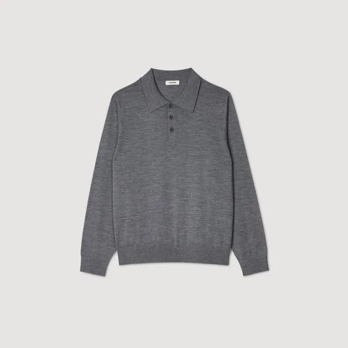 Sweaters and Cardigans Men SANDRO Fine Knit Polo Shirt Mocked Grey