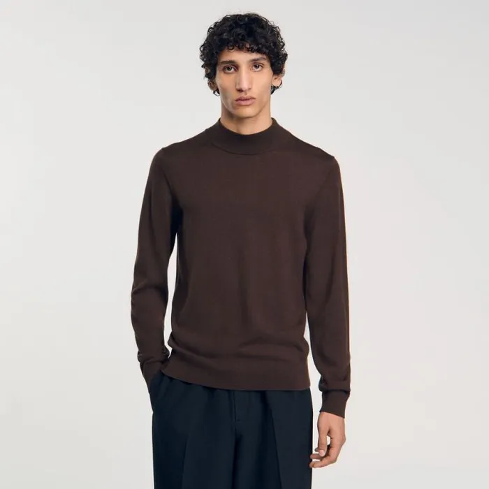 Sweaters and Cardigans Men SANDRO Funnel Neck Sweater Chocolate