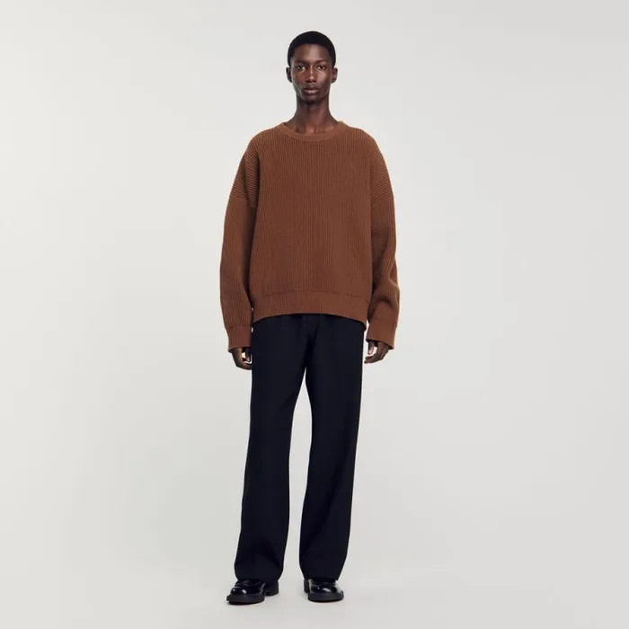 Sweaters and Cardigans Men SANDRO Rib Knit Sweater Caramel