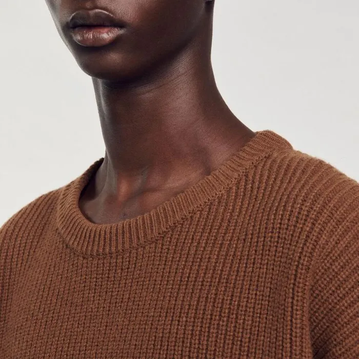 Sweaters and Cardigans Men SANDRO Rib Knit Sweater Caramel