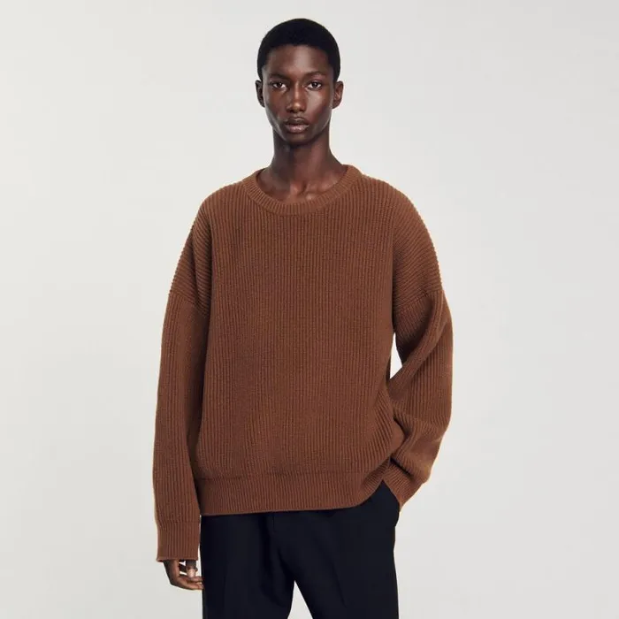 Sweaters and Cardigans Men SANDRO Rib Knit Sweater Caramel