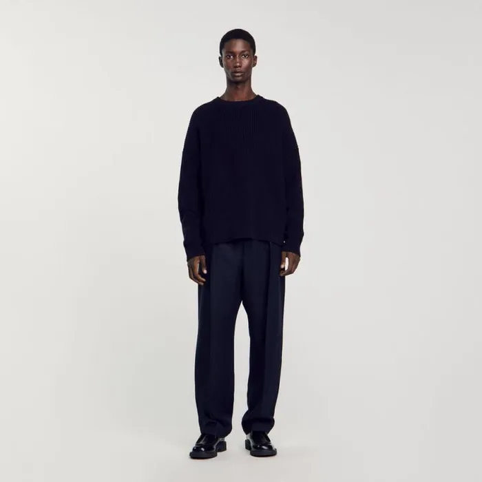 Sweaters and Cardigans Men SANDRO Rib Knit Sweater Navy Blue
