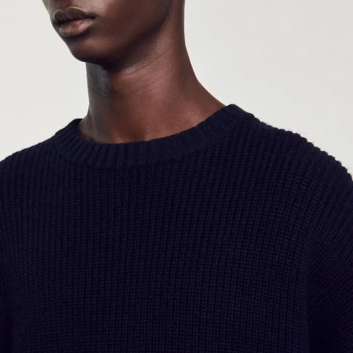 Sweaters and Cardigans Men SANDRO Rib Knit Sweater Navy Blue