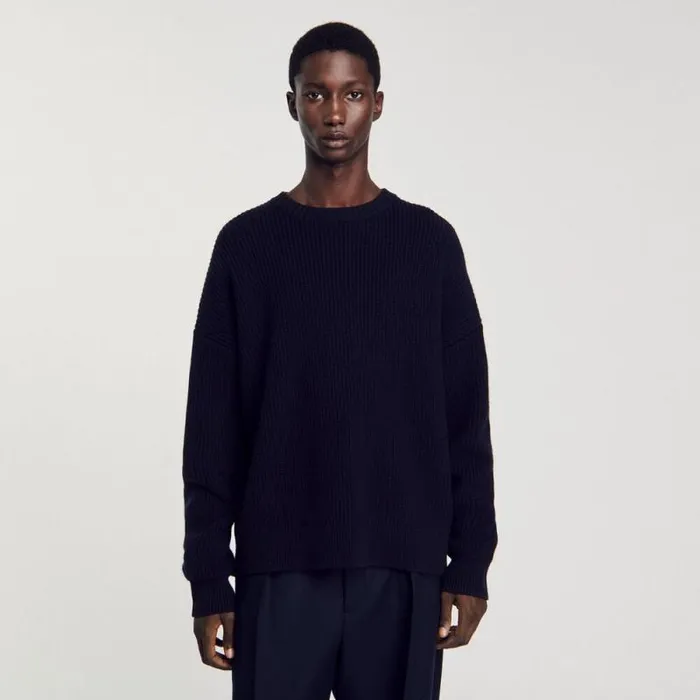 Sweaters and Cardigans Men SANDRO Rib Knit Sweater Navy Blue