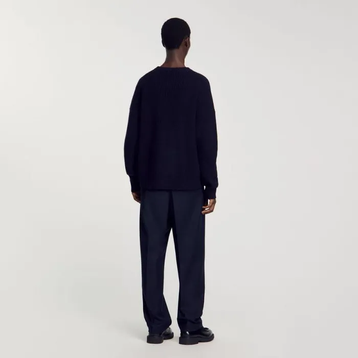 Sweaters and Cardigans Men SANDRO Rib Knit Sweater Navy Blue