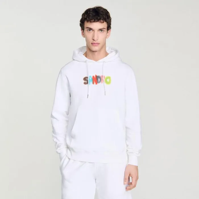 Sweaters and Cardigans Men SANDRO Wild Animals Hoodie White