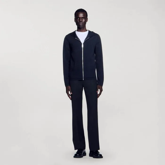 Sweaters and Cardigans Men SANDRO Zipped Cardigan With Hood Black Sweaters and Cardigans Men SANDRO Zipped Cardigan With Hood Black