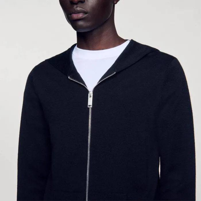 Sweaters and Cardigans Men SANDRO Zipped Cardigan With Hood Black Sweaters and Cardigans Men SANDRO Zipped Cardigan With Hood Black