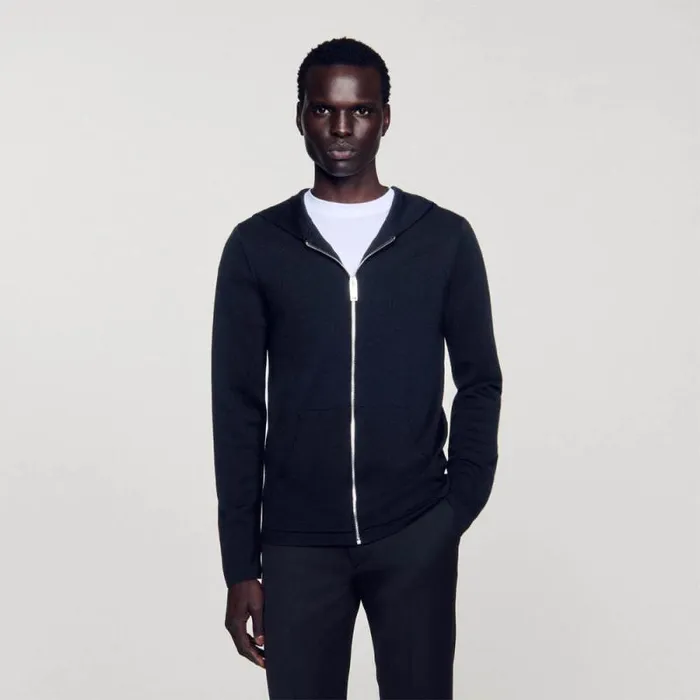 Sweaters and Cardigans Men SANDRO Zipped Cardigan With Hood Black Sweaters and Cardigans Men SANDRO Zipped Cardigan With Hood Black