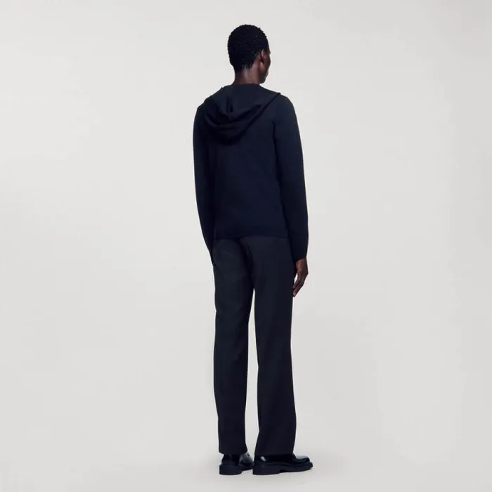 Sweaters and Cardigans Men SANDRO Zipped Cardigan With Hood Black Sweaters and Cardigans Men SANDRO Zipped Cardigan With Hood Black