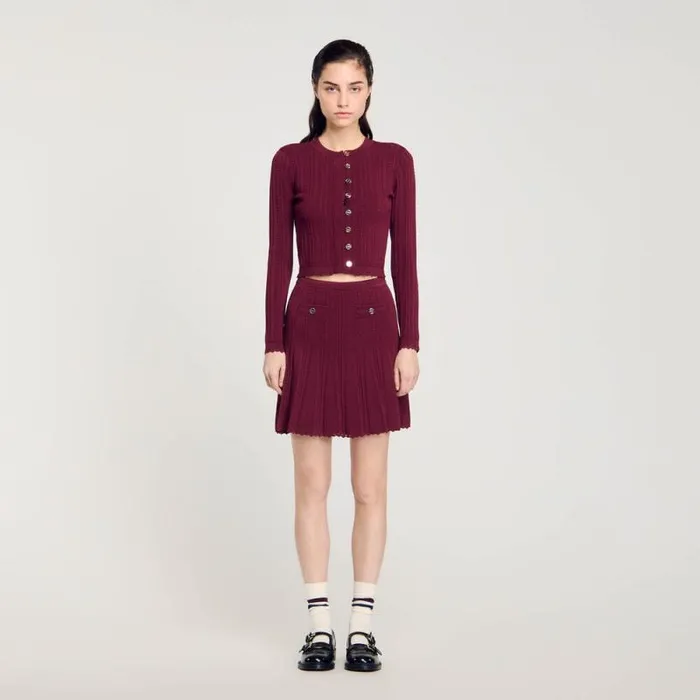Sweaters and Cardigans Women SANDRO Cable Knit Cardigan Burgundy