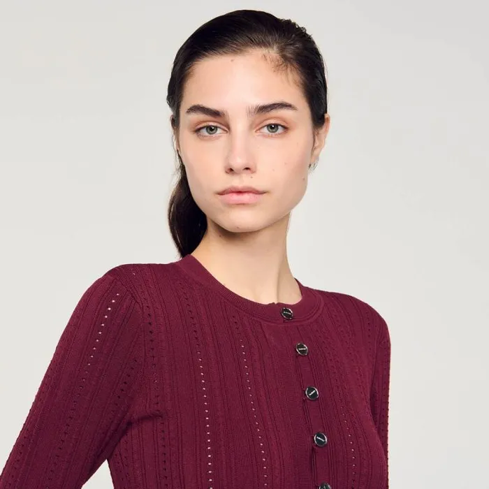 Sweaters and Cardigans Women SANDRO Cable Knit Cardigan Burgundy