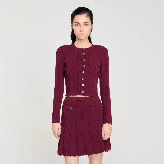 Sweaters and Cardigans Women SANDRO Cable Knit Cardigan Burgundy