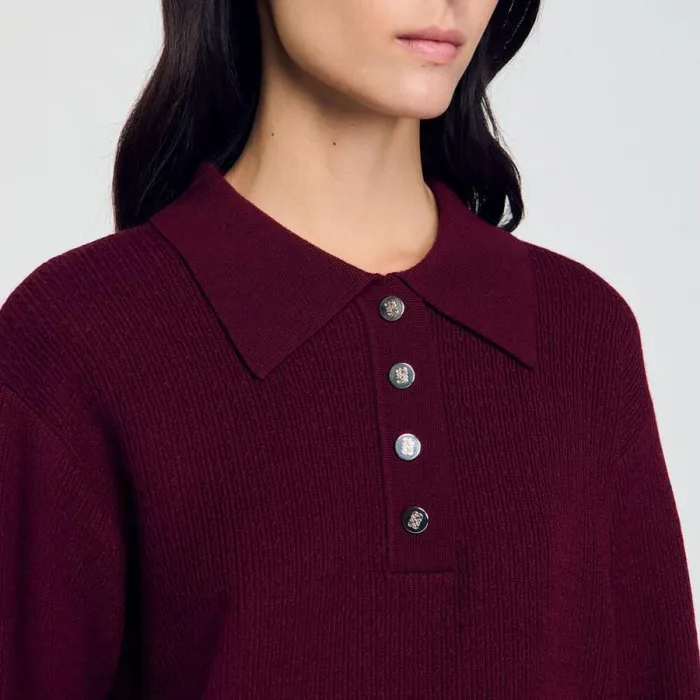 Sweaters and Cardigans Women SANDRO Cable Knit PoloNeck Sweater Burgundy
