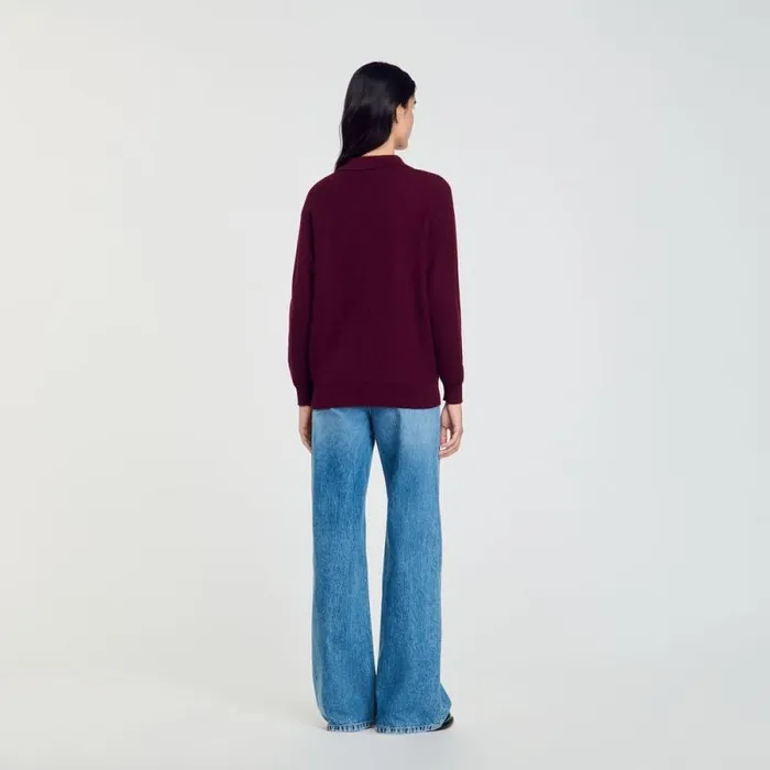 Sweaters and Cardigans Women SANDRO Cable Knit PoloNeck Sweater Burgundy