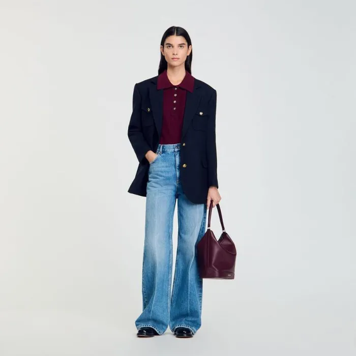 Sweaters and Cardigans Women SANDRO Cable Knit PoloNeck Sweater Burgundy