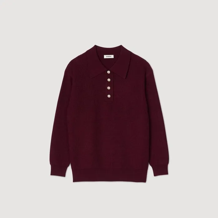 Sweaters and Cardigans Women SANDRO Cable Knit PoloNeck Sweater Burgundy