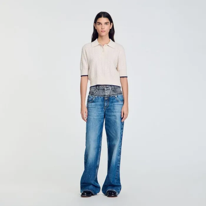 Sweaters and Cardigans Women SANDRO Contrasting Piping Cropped Sweater Ecru