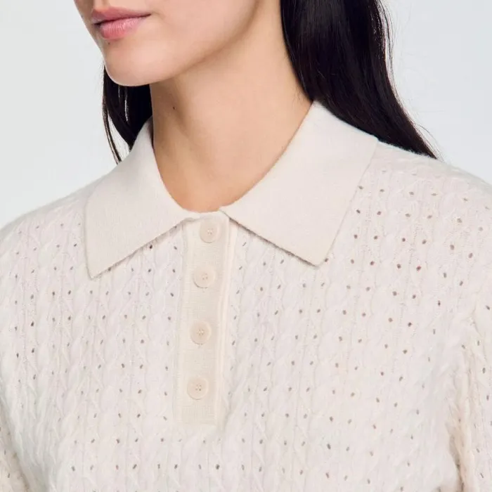 Sweaters and Cardigans Women SANDRO Contrasting Piping Cropped Sweater Ecru