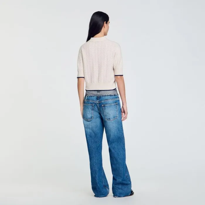 Sweaters and Cardigans Women SANDRO Contrasting Piping Cropped Sweater Ecru