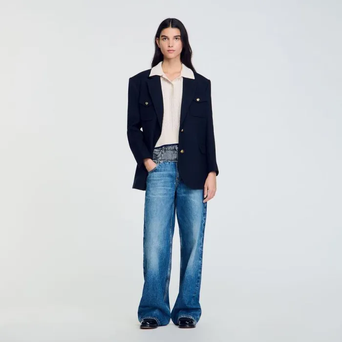 Sweaters and Cardigans Women SANDRO Contrasting Piping Cropped Sweater Ecru