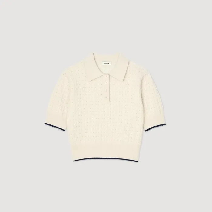 Sweaters and Cardigans Women SANDRO Contrasting Piping Cropped Sweater Ecru