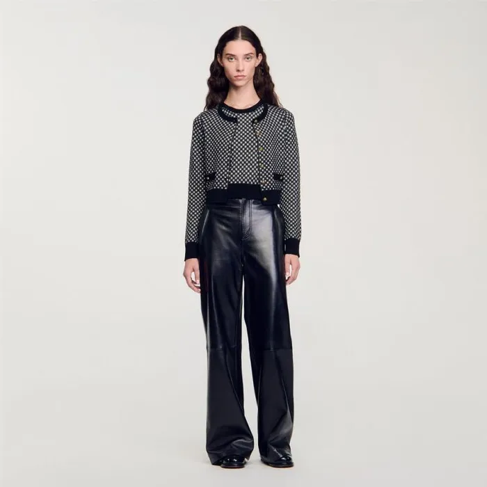 Sweaters and Cardigans Women SANDRO Jacquard Check Cardigan Black