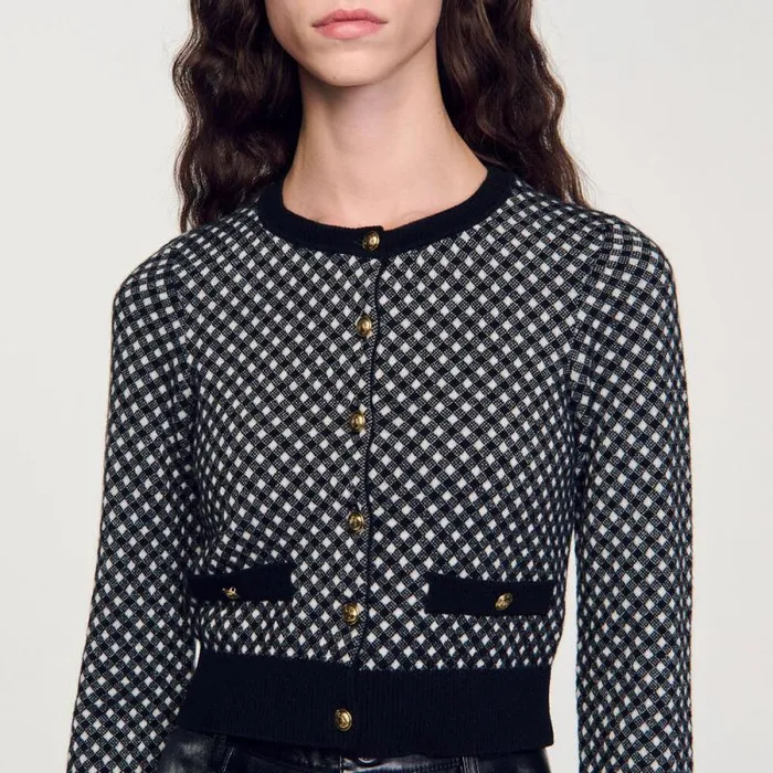 Sweaters and Cardigans Women SANDRO Jacquard Check Cardigan Black