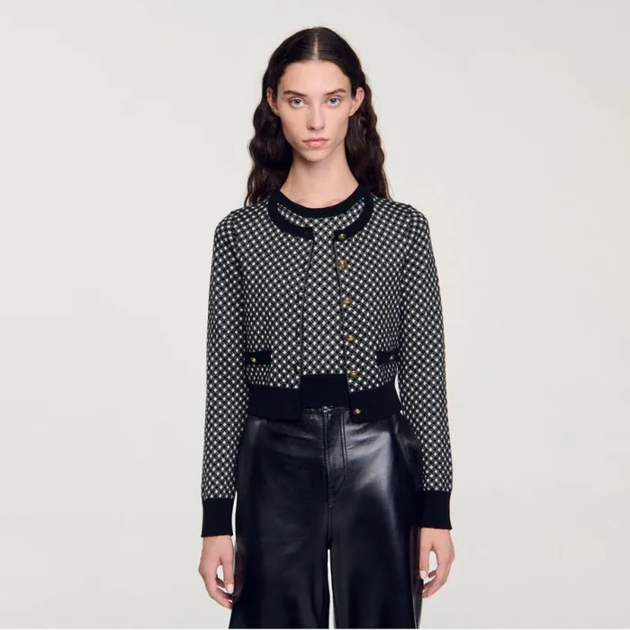 Sweaters and Cardigans Women SANDRO Jacquard Check Cardigan Black