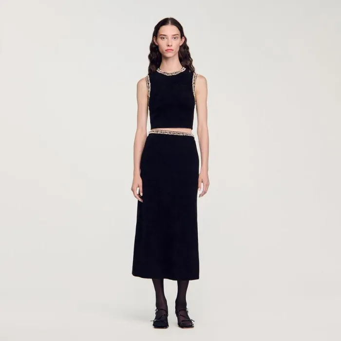 Sweaters and Cardigans Women SANDRO Jewelleryneck Knit Top Black