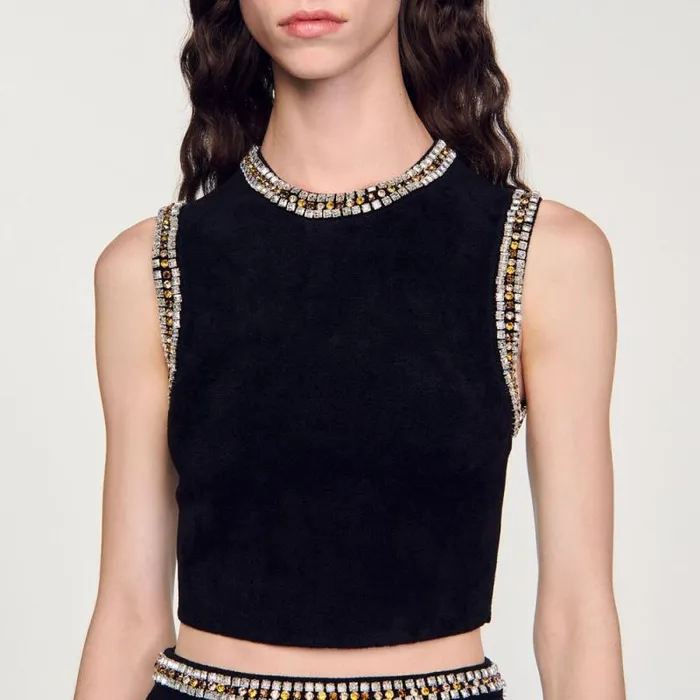 Sweaters and Cardigans Women SANDRO Jewelleryneck Knit Top Black