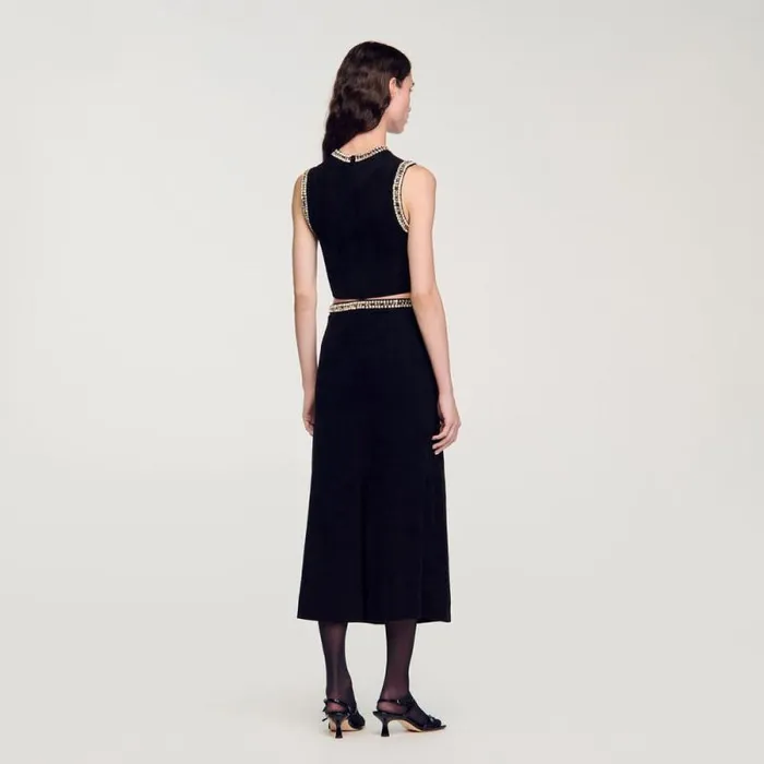 Sweaters and Cardigans Women SANDRO Jewelleryneck Knit Top Black