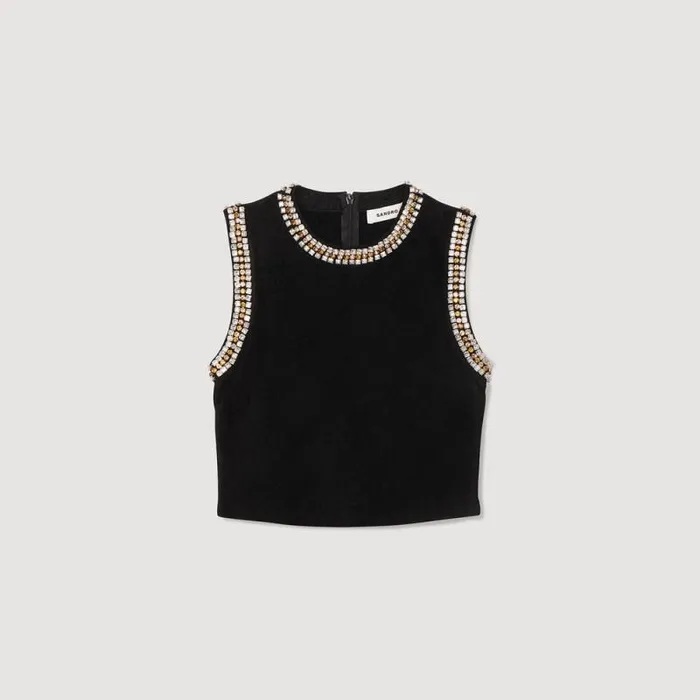 Sweaters and Cardigans Women SANDRO Jewelleryneck Knit Top Black