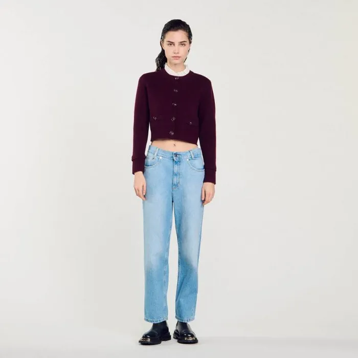 Sweaters and Cardigans Women SANDRO Knit Cardigan With Detachable Collar Burgundy