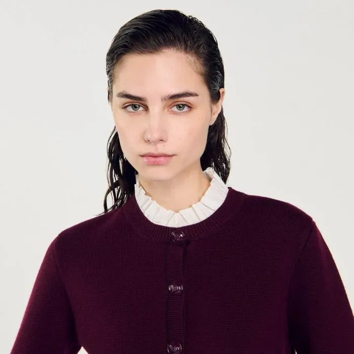 Sweaters and Cardigans Women SANDRO Knit Cardigan With Detachable Collar Burgundy