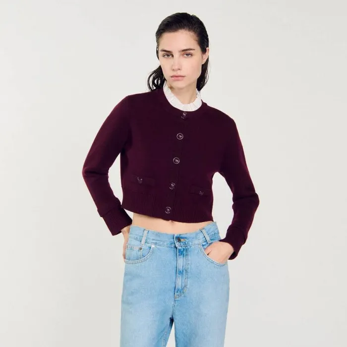 Sweaters and Cardigans Women SANDRO Knit Cardigan With Detachable Collar Burgundy